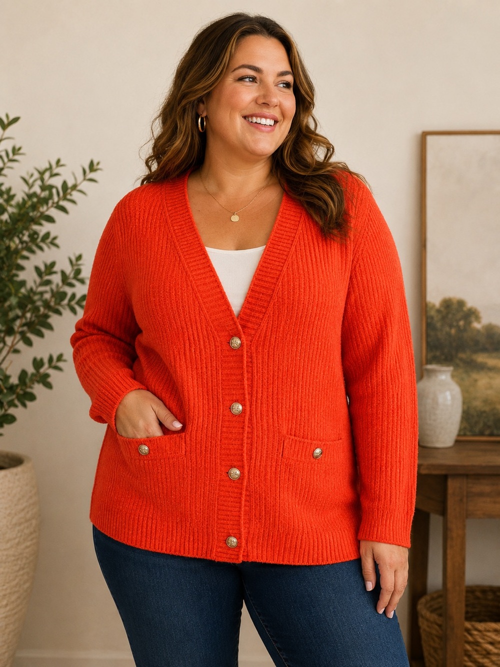 Lane Bryant 18/20 NWT Heathered Coral Orange Ribbed Cardigan Sweater